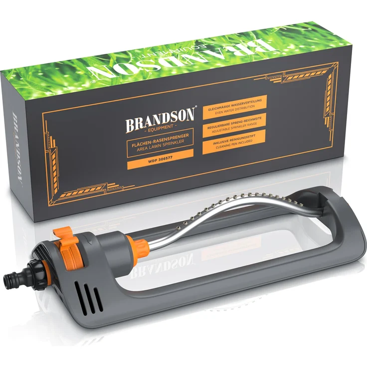 Brandson Rasensprenger Viereckregner 3x, Oszillations-Regner für bis zu 153 m², 14 m Reichweite, inklusive Gardena-Adapter und Reinigungsstift