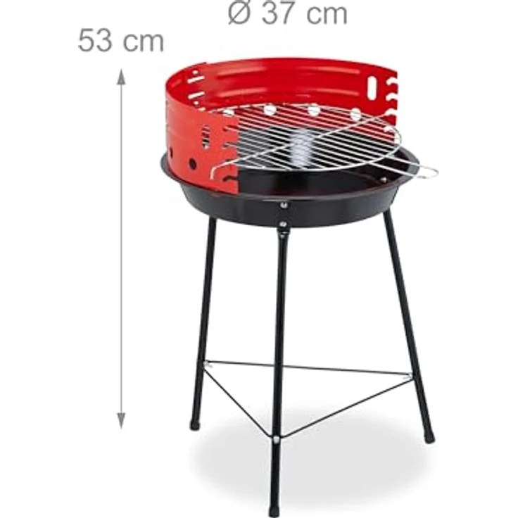 Relaxdays Holzkohlegrill, Dreibein, Ø 37 cm, Windschutz, schwarz/rot – Bild 4