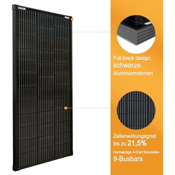 enjoy solar Full Black Monokristallin Solarmodul 100W 12V, PERC-Zellen, Leistungsgarantie bis 10 Jahre (90%) und 25 Jahre (80%), wetterfeste Oberfläche, 182mm 10BB Zellen – Bild 2