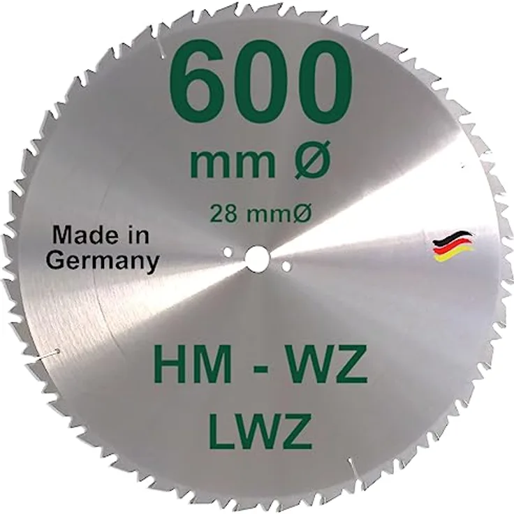 HM Sägeblatt 600 x 28 mm LWZ Hartmetall Präzision Kreissägeblatt 600mm Wechselzahn mit Spanabweiser Naturholz Brennholz Hartholz Leimholz Sägen Wippsäge Tischkreissäge Kreissäge Kappsäge Brennholzsäge