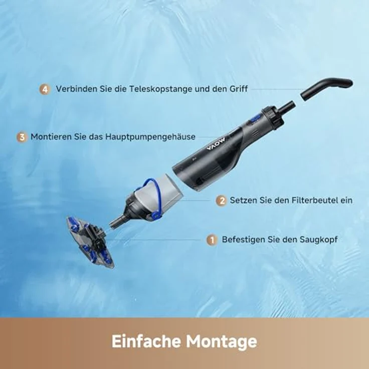 MOVA Handler V10, Kabelloser Poolsauger mit 4.200 L/h Saugleistung, 60 Min Laufzeit, transparentem Saugkopf, 1,8 m Teleskopgriff – Bild 11