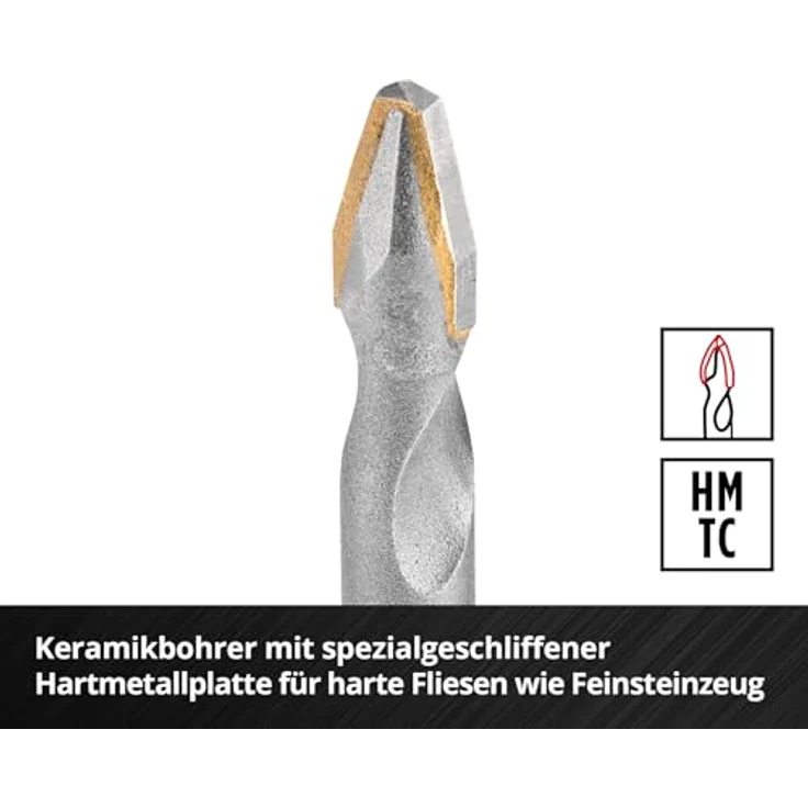 Einhell S-CASE 10-tlg. HM-Fliesenbohrer-Set, spezialgeschliffene Hartmetallplatte, E 6.3 Schaft, inkl. Aufbewahrungsbox – Bild 5