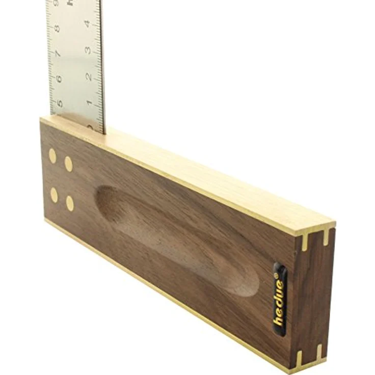 Hedue Tischler-Set A031, Winkelmesser mit Edelstahlblatt und Nussbaumholzgriffen, 300 mm, präzise Winkelgenauigkeit 0,06° – Bild 8