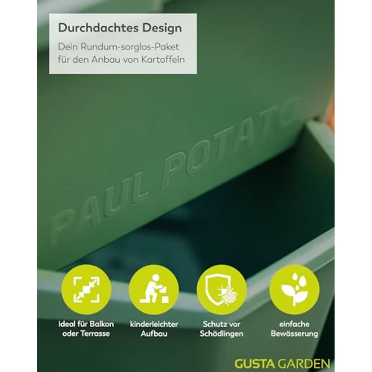 Gusta Garden Hochbeet PAUL POTATO Starter, professioneller Kartoffelturm mit 4 Etagen, Schädlingsschutz und Untersetzer, dunkelgrün – Bild 3