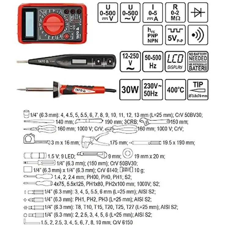 Yato Werkzeugkoffer 68 Teile, Werkzeugset aus Chrom-Vanadium Stahl, isoliert bis 1000 Volt, schlagfester Transportkoffer – Bild 2