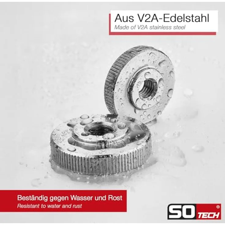 SO-TECH Rändelmutter Edelstahl V2A (SS304), 4er Set M6 flache Form DIN 467, erhöhte Griffigkeit – Bild 3