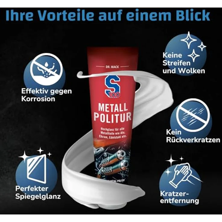 DR WACK S100 Metallpolitur, 100 ml Auto-Reinigungsmittel für Hochglanz, entfernt Korrosionsspuren und Kratzer – Bild 5