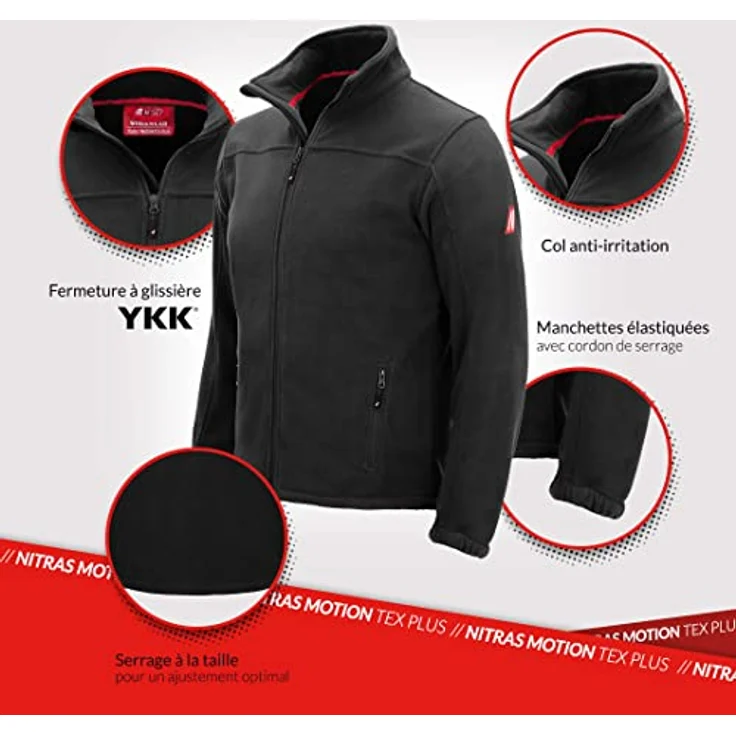 Nitras MOTION TEX PLUS, Fleece-Jacke schwarz, 300 g/qm, hoher Tragekomfort, 5XL – Bild 3
