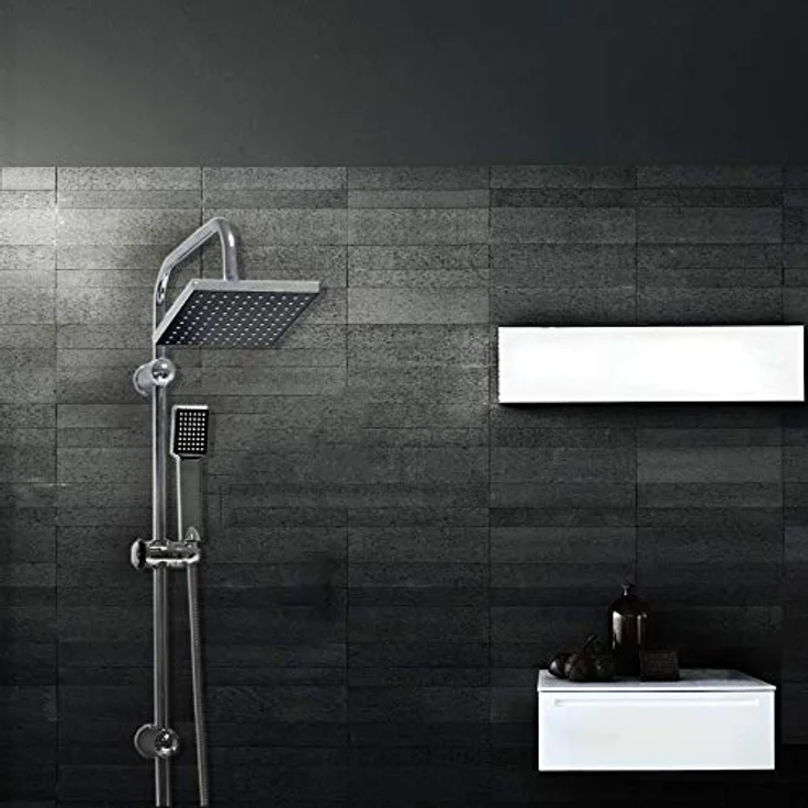 Grafner Regendusche im Set incl. Kopfbrause, Handbrause, Schlauch, Stange und Anschluss-Set Duschset Duschsystem Duschgarnitur eckig – Bild 3