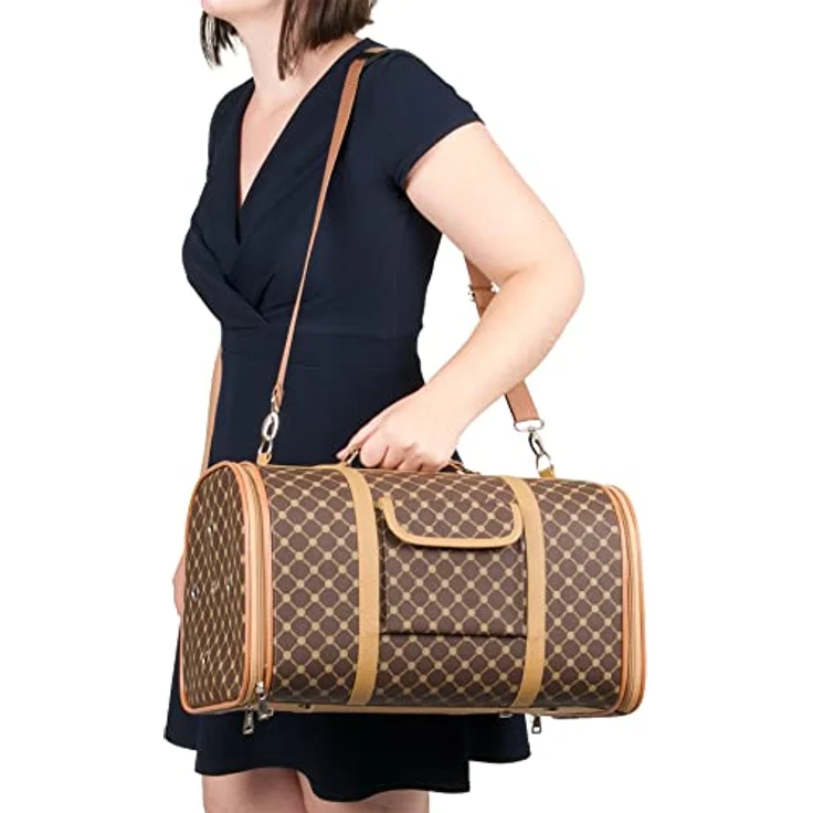 Flamingo Tiertransporttasche Tragetasche Chloe 2 braun, mit aufrollbaren Netzeinsätzen und Schutzfüßen – Bild 2