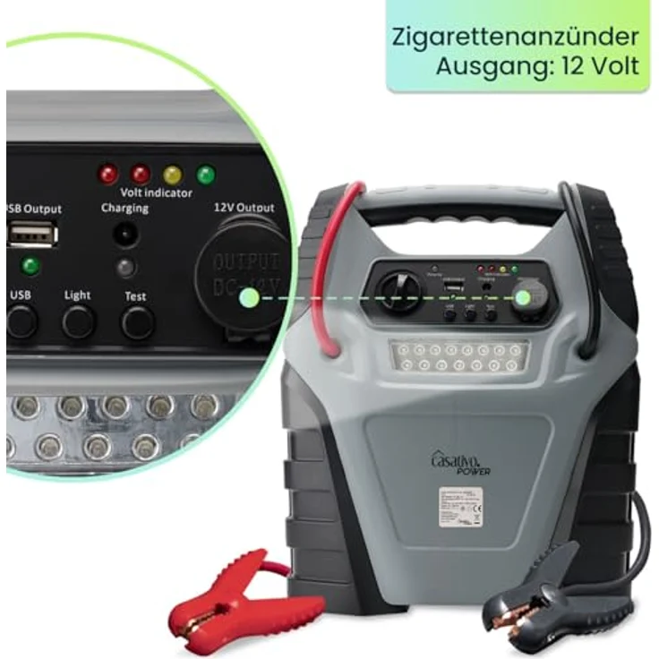 Casativo 5-in-1 Powerbank mit Starthilfe Booster & Luftkompressor, 12V, 20000 mAh, 1000A, 150 PSI, grau/schwarz für Auto, Motorrad & Outdoor – Bild 3