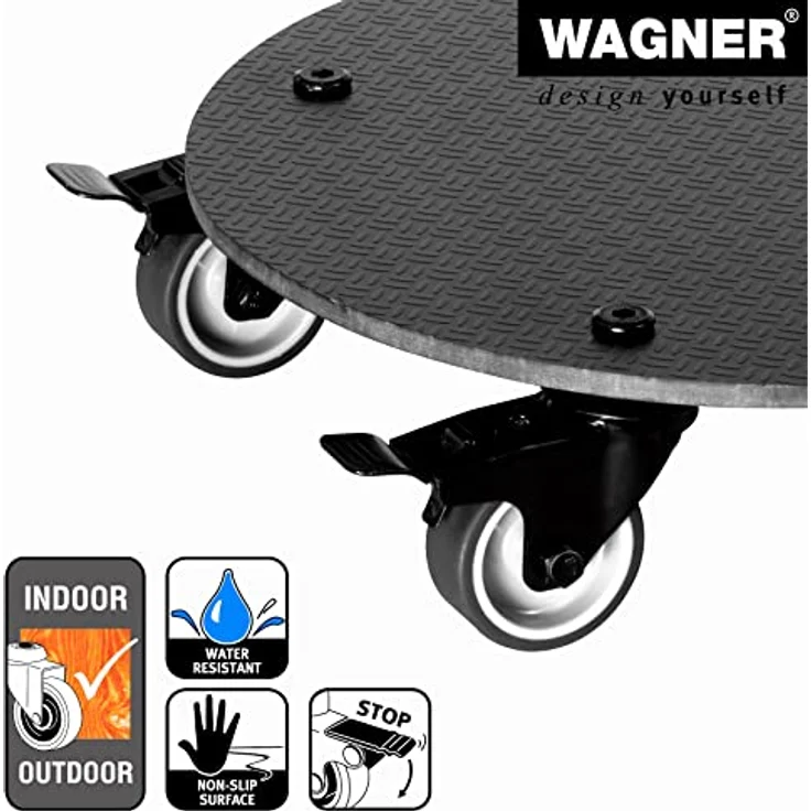 WAGNER Pflanzenroller HPL Deluxe Black Ø 29 x 7,5 cm, Kübelroller mit 2 Total-Feststellern, Tragkraft 100 kg, für Innen- und Außenbereich, Made in DE – Bild 3