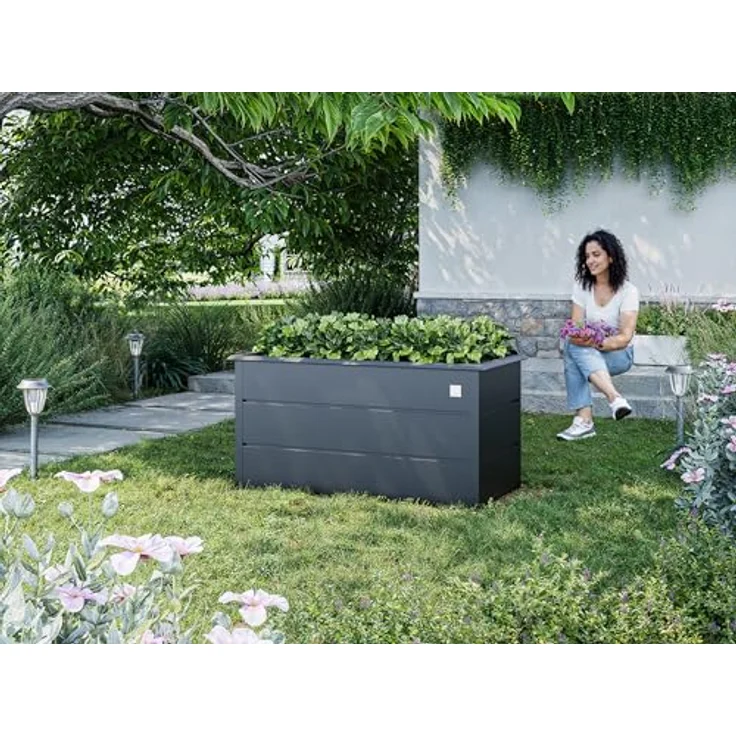 GFP Hochbeet GFP Primeyard LILLY, Feuerverzinkter Stahl, 150x75x78 cm, anthrazit, mit integriertem Schneckenschutz und rückenschonendem Design – Bild 2