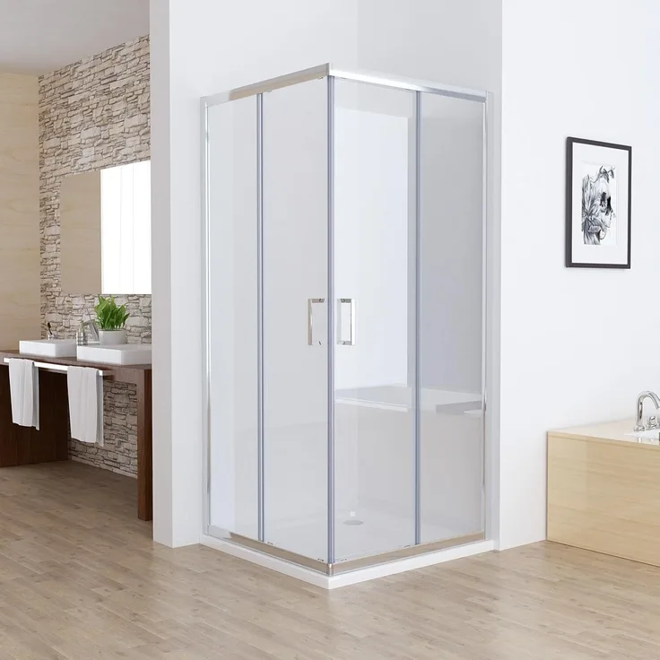 MIQU LISA Duschkabine Eckeinstieg 100x90x185 cm, Doppel-Schiebetür aus 5mm ESG Sicherheitsglas, Silber