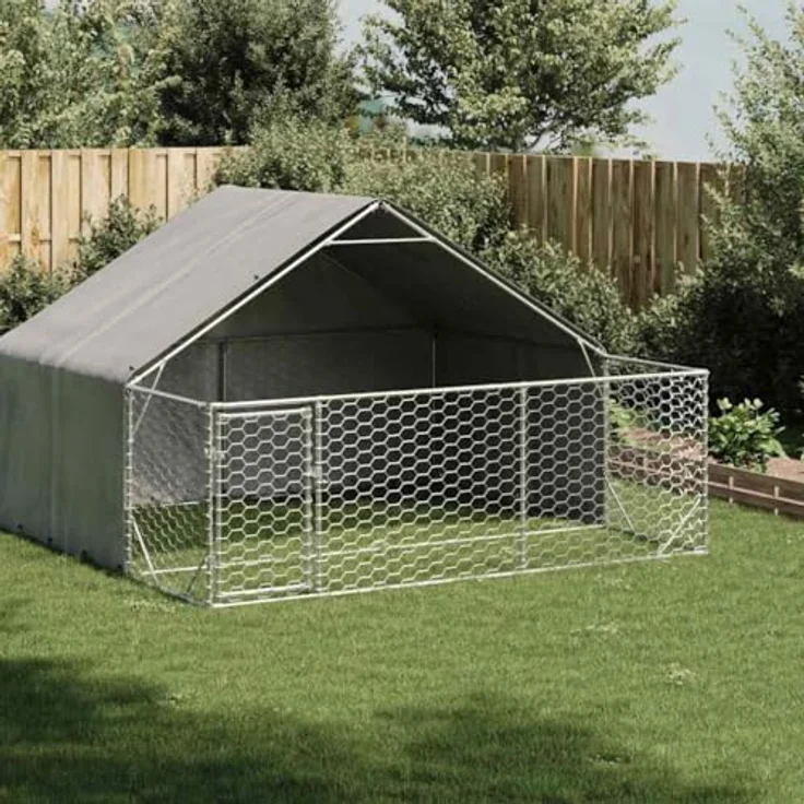 vidaXL Outdoor-Hundezwinger mit Auslauf 3x3x1,9 m Verzinkter Stahl, Überdachter Hundezwinger in Grau – Bild 2