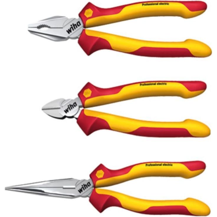 Wiha Zangen Set für Elektriker (26852) 3-tlg. I Universal Kombizange 180mm + Flachrundzange 200mm + Seitenschneider 160mm I Zangenset Elektro VDE