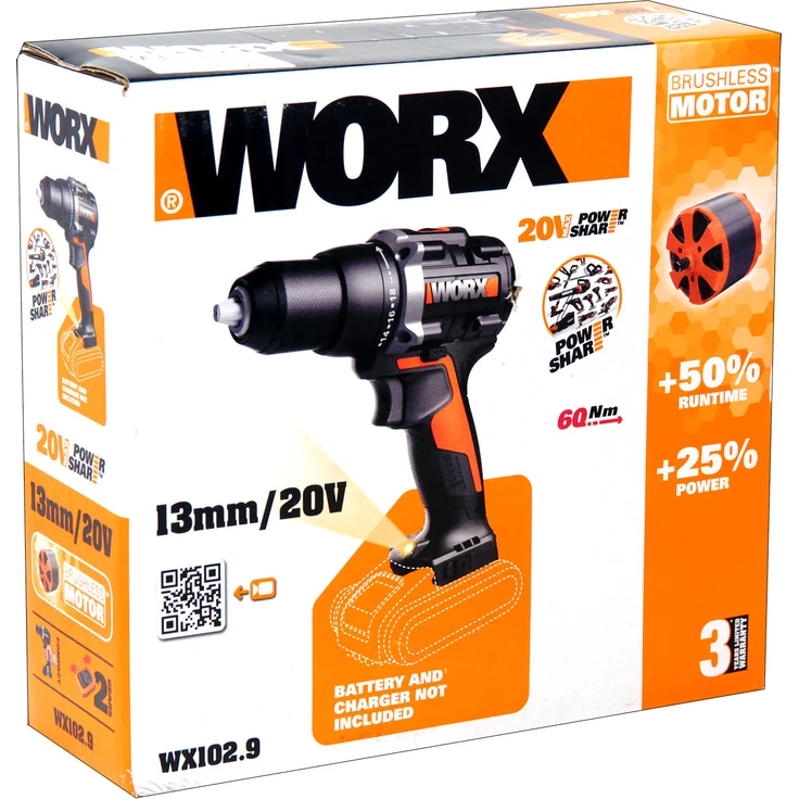 Worx Akku Bohrschrauber WX102.9 20V Solo 60Nm LED-Licht ohne Akku- Akkuschrauber – Bild 2