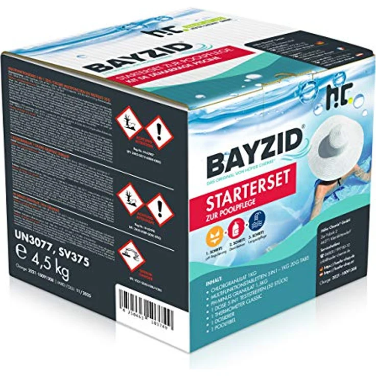 Höfer Chemie Pool Starterset 7 tlg. Wasserpflege durch Pool Chlor Granulat, PH Minus und Multitabs Poolthermometer Poolfibel Teststreifen, Langzeitchlorung und Desinfektion – Bild 4