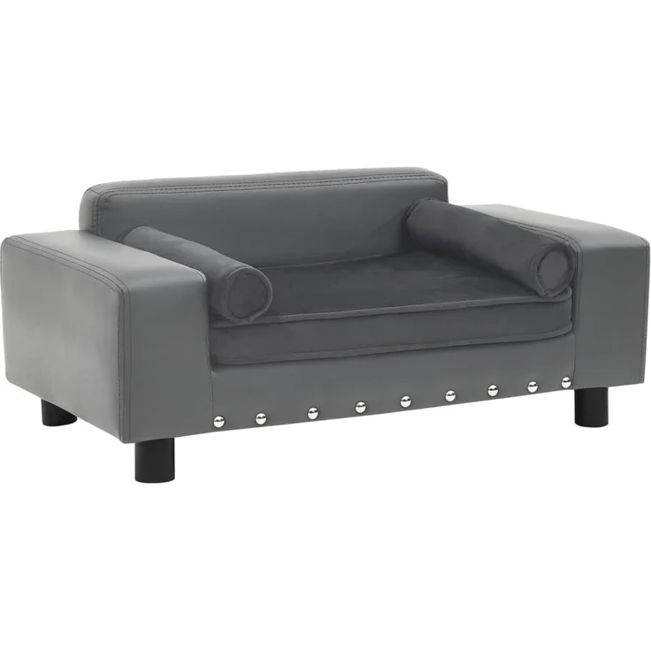 vidaXL Hundesofa Grau 81x43x31 cm Plüsch und Kunstleder – Bild 2