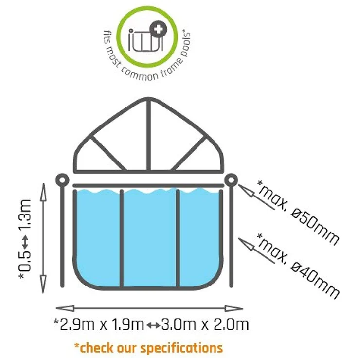 EXIT Swimming Pool Sonnendach, Abdeckhaube 300 x 200 cm klappbar, Poolüberdachung 0,16 mm Folienstärke, rechteckig mit Stahlrohr – Bild 2