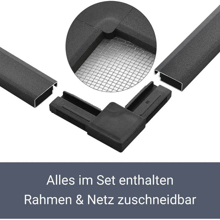 Juskys Fliegengitter mit Alu-Rahmen 110 x 130 cm – Insektenschutz für Fenster zum Einhängen – Insektenschutzgitter UV-beständig in Grau – Bild 7