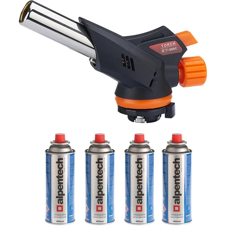 Gasbrenner Bunsenbrenner Lötlampe Lötbrenner Gasanzünder + 4 Gaskartuschen 227g
