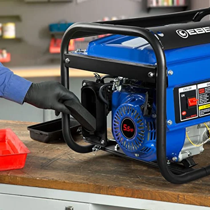 2200 Watt Benzin Stromerzeuger (5,5 PS Benzinmotor, 2x 230V, 1x 12V, Automatischer Voltregler, Ölmangelsicherung, Voltmeter) Generator – Bild 6