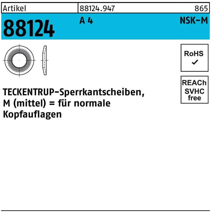 Artikel 88124 A 4 Form M TECKENTRUP-Sperrkantscheiben NSK für normale Kopfauflagen - Abmessung: NSK-M 16 VE=S (200 Stück)