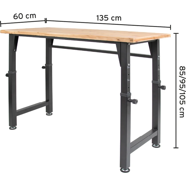 Höhenverstellbare Werkbank 85/95/105 cm mit starker 35 mm Arbeitsplatte – Bild 2