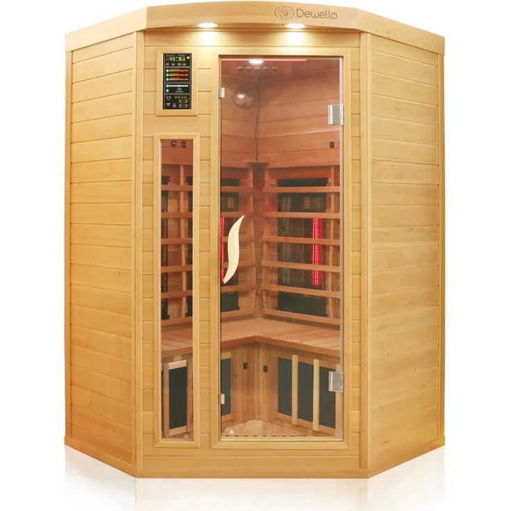 Dewello Infrarotkabine Infrarotsauna LAKEFIELD PRO Hemlock-Zeder 120cm x 120cm inkl. Vollspektrumstrahler, Bodenstrahler – Bild 2