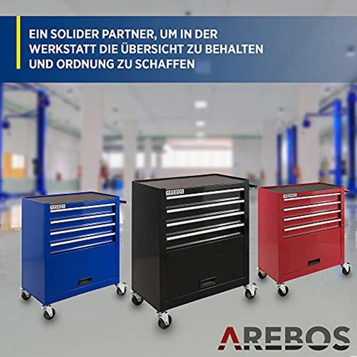 Werkstattwagen Werkzeugwagen Rollwagen Toolbox 4 Schubladen kugelgelagert - Schwarz - Arebos – Bild 6
