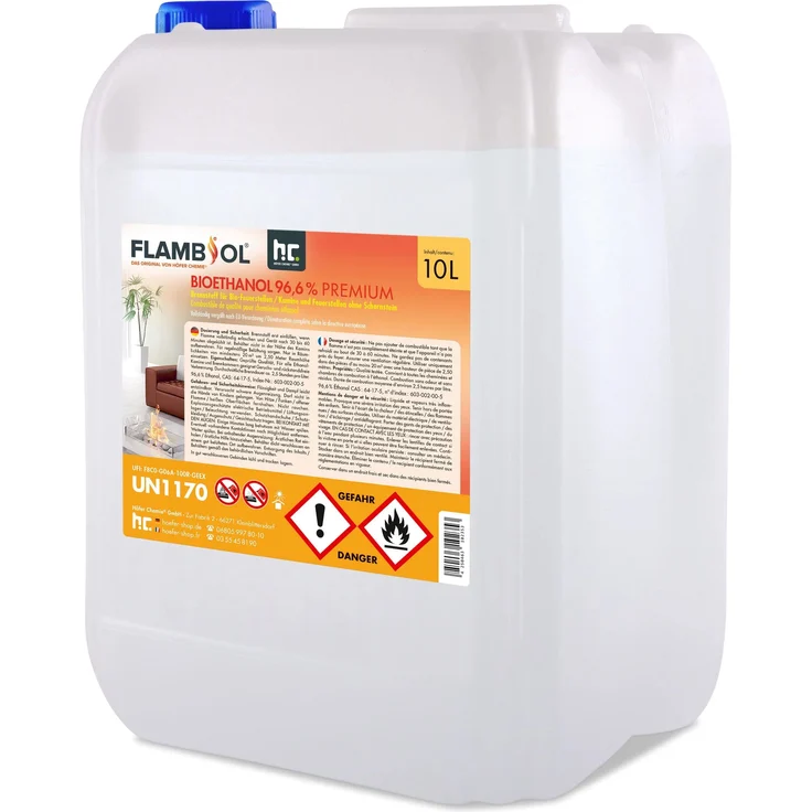 Höfer Chemie GmbH 6 x 10 Liter Bioethanol 96,6% Premium für Ethanolkamin in Kanistern – Bild 1