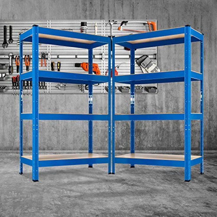 MASKO 2er-Set Lagerregal Schwerlastregal, Kellerregal , bis 875 kg belastbar, 5 verstellbare Ablagen, MDF-Platten Regal aus Metall, Steckregal, Werkstattregal, Keller, Garage 2x 160x80x40cm 4-Böden, 2x Blau 700kg – Bild 6