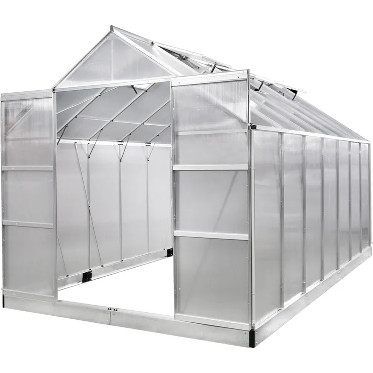 BRAST Gewächshaus Aluminium 490x250x235cm Silber mit Fundament rostfrei TÜV geprüft Alu Treibhaus Glashaus Tomatenhaus