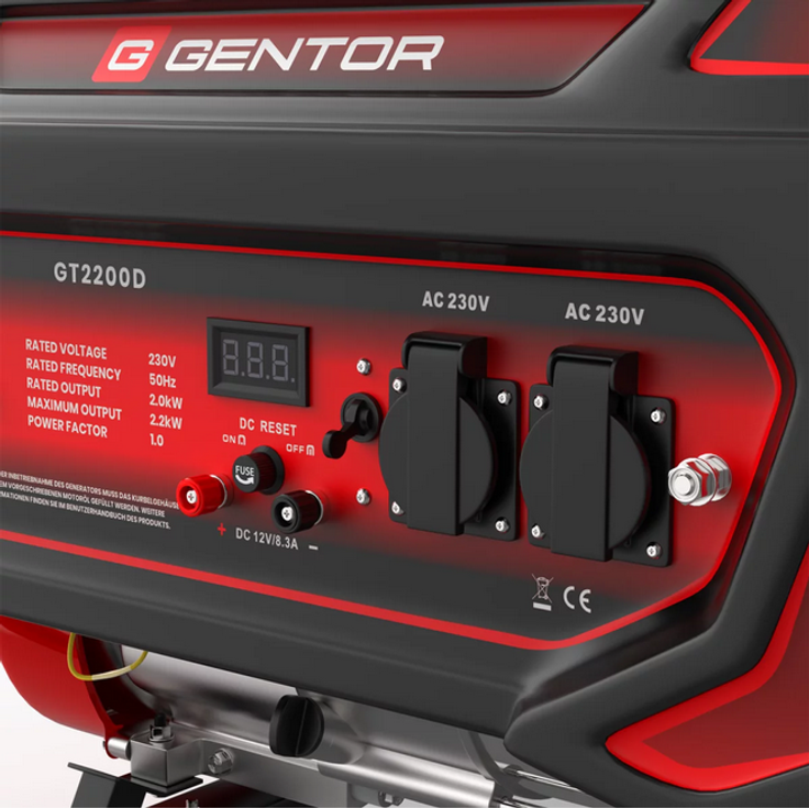GENTOR 4-Takt Stromerzeuger GT2200D | 2200 WATT 7.0PS Generator Notstromaggregat mit Benzin und leise Dauerleistung 2000 W – Bild 4