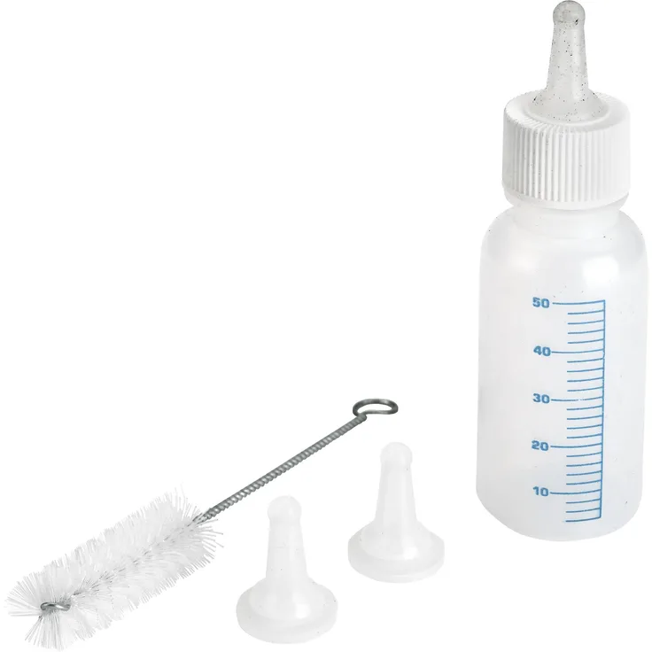 Kerbl Aufzuchtflasche für Hunde und Katzen, 50 ml, mit 2 Sauger und Reinigungsbürste