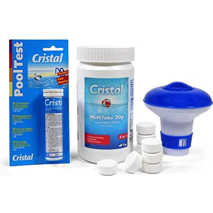Cristal SET MultiTabs Chlor 5 in 1 (20 g), Chlordosierer + Teststreifen – Bild 3
