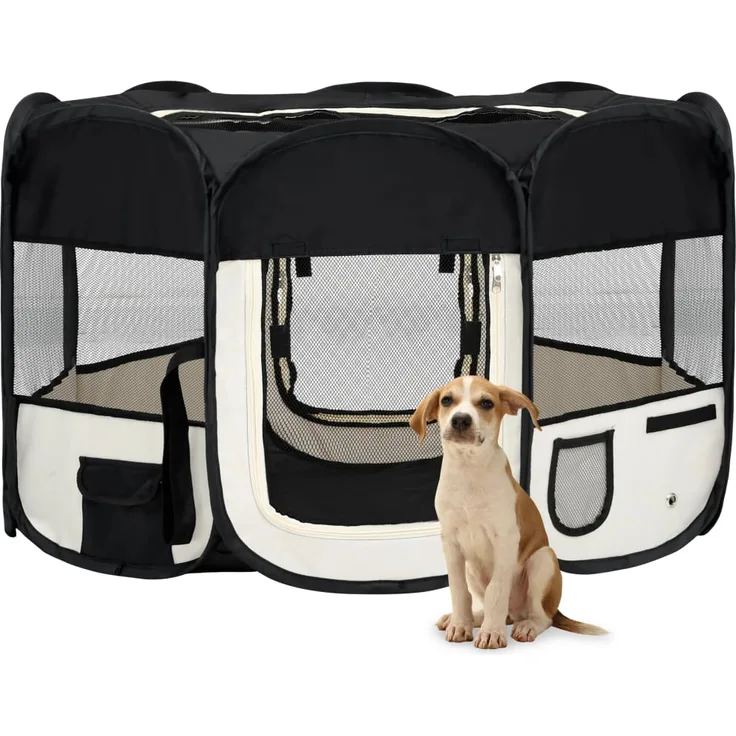 vidaXL Faltbarer Welpenlaufstall mit Tragetasche Schwarz 125x125x61 cm