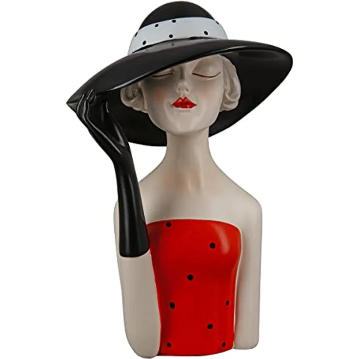Gilde, Deko-Figur Lady mit schwarzem Hut und rotem Kleid, 19,5x15x30cm