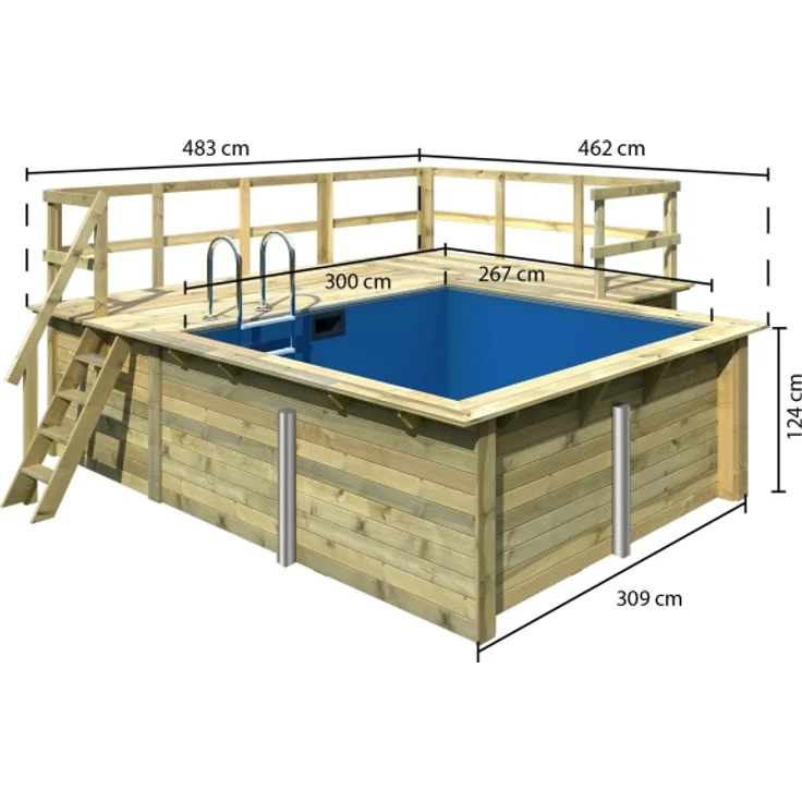 Karibu Pool 1 SET 44 mm inkl. Filterpaket klein, Terrasse vor Kopf an der Seite 3,5 m breit+ Terrasse an der Seite – Bild 3