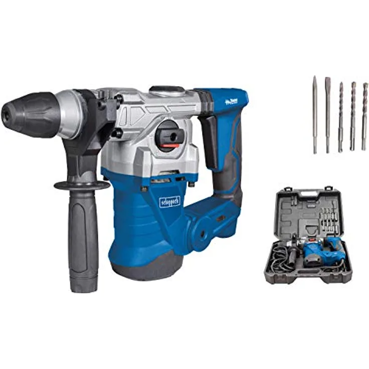Scheppach Bohrhammer DH1300Plus (Schlaghammer mit 1250 W, 5 Joule, SDS plus Aufnahme, Drehzahl 850 min-1, Bohrleistung im Beton Ø 30mm) inkl. umfangreiches Zubehörset