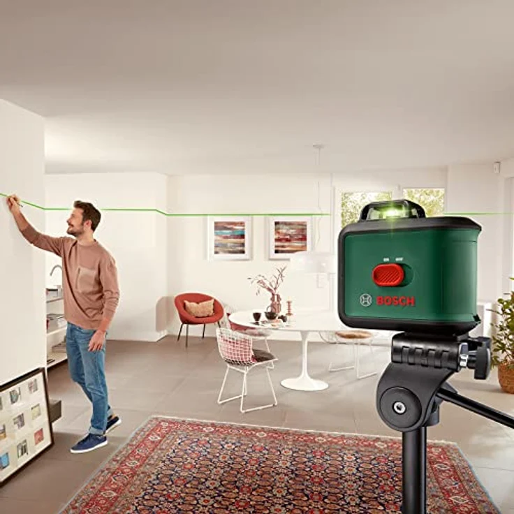 Bosch Kreuzlinienlaser UniversalLevel 360 (Stativ, grüner Laser, Arbeitsbereich: bis zu 24 m, Genauigkeit: ± 0,4 mm-m, selbstnivellierend: bis ± 4°, 4x AA-Batterien, im Karton) – Bild 3