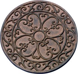 Esschert Design Gehwegplatte, Gartenfliese, Trittplatte, Terrassenplatte Motiv Klassik, rund, ca. Ø 30 cm x 1,2 cm Höhe