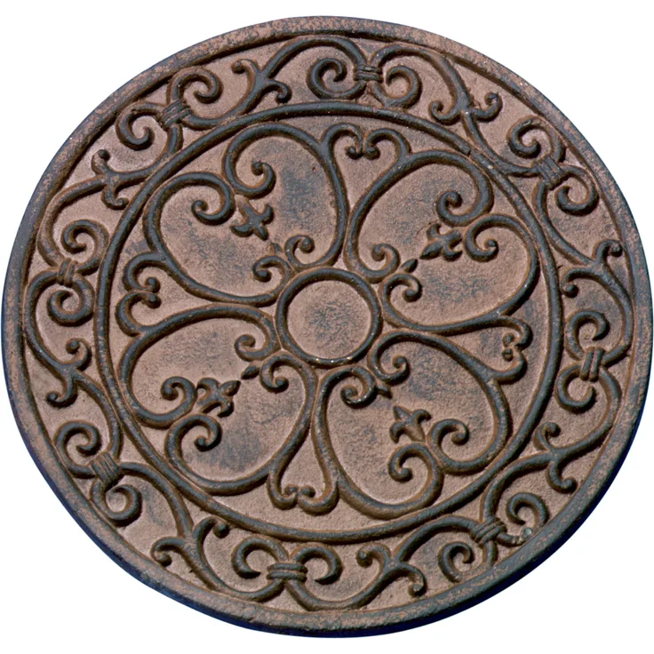 Esschert Design Gehwegplatte, Gartenfliese, Trittplatte, Terrassenplatte Motiv Klassik, rund, ca. Ø 30 cm x 1,2 cm Höhe