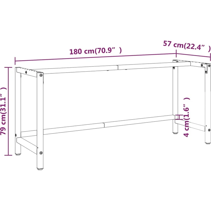Werkbankgestell Mattschwarz und Mattrot 180x57x79 cm Metall – Bild 9