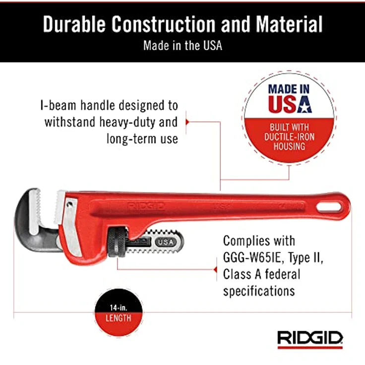 RIDGID 31020 Modell 14'' gerade Rohrzange für schwere Beanspruchung, 14'' Sanitär-Schraubenschlüssel – Bild 4