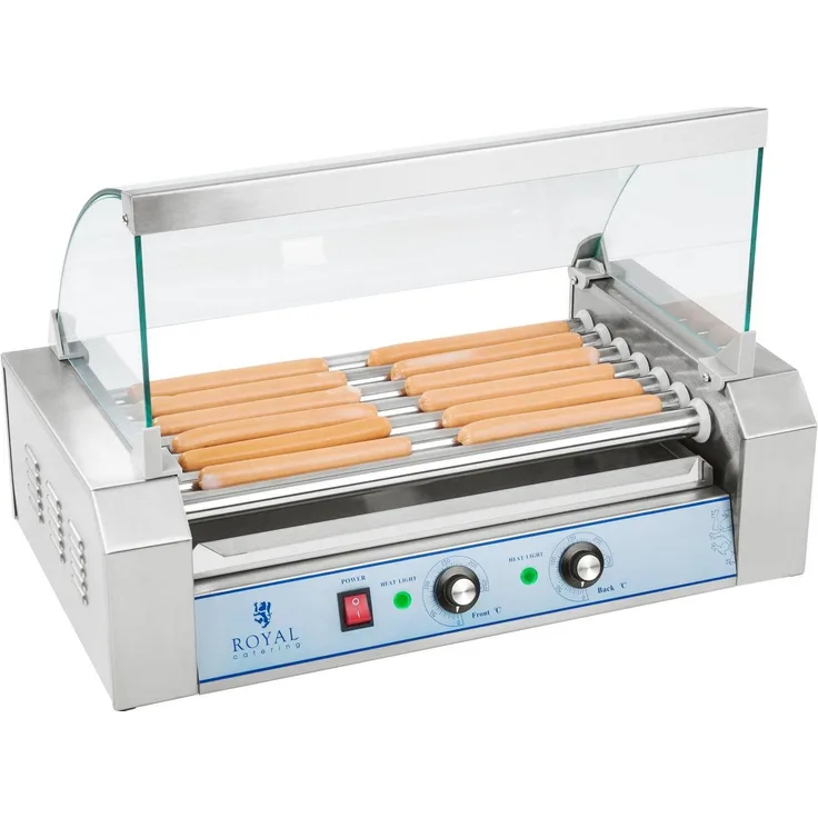 Royal Catering Elektrogrill Hot Dog Maker Grill Hot Dog Gerät Hotdog Rollen Grill Edelstahl 1400 W, 1400 W - 7 Rollen, 1400 W, Edelstahl