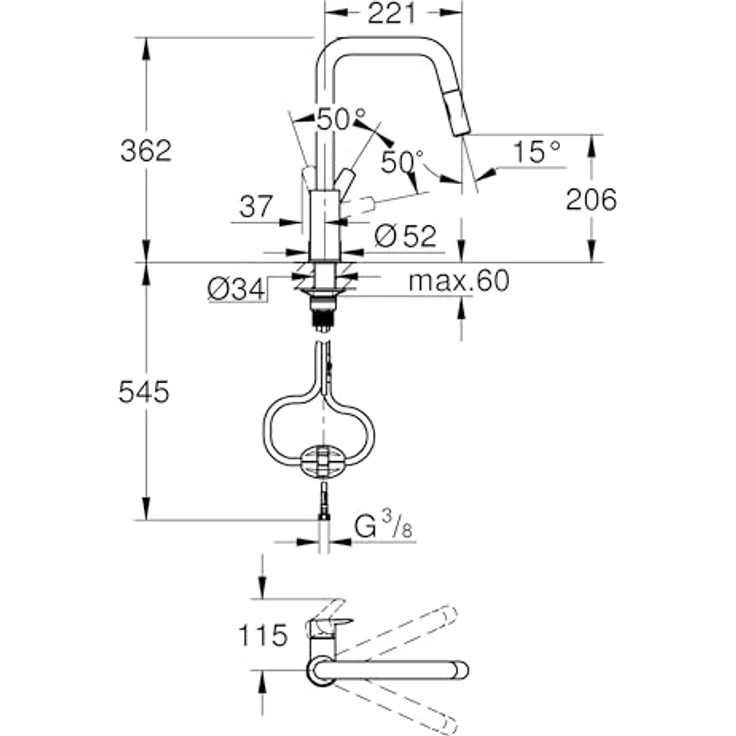 Grohe Start Einhand-Spültischbatterie herausziehbar, Küchenarmatur mit 360° schwenkbarem Gussauslauf und integrierter Temperaturbegrenzer, Chrom – Bild 4