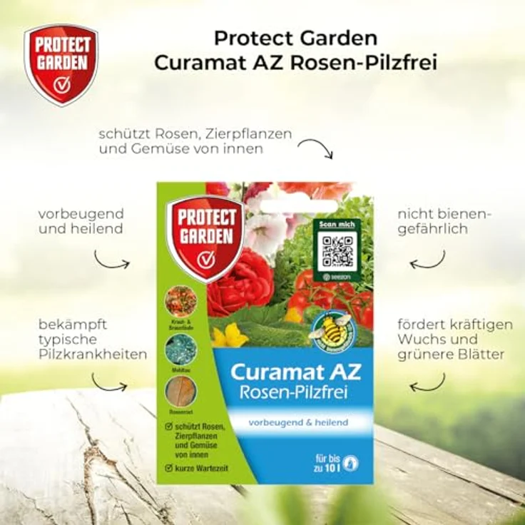 PROTECT GARDEN Curamat AZ Rosen-Pilzfrei, Konzentrat gegen Pilzkrankheiten, 2 x 4 ml, heilende und vorbeugende Wirkung für Rosen, Zierpflanzen und Gemüse, bienengefährlichkeitsfrei – Bild 2