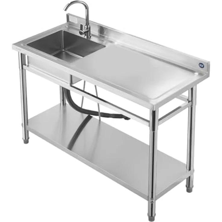 VEVOR Edelstahl Spültisch mit Wasserhahn & Ablage, 120 x 50 x 94 cm, Multifunktionsspüle für Garage, Restaurant und Garten – Bild 9